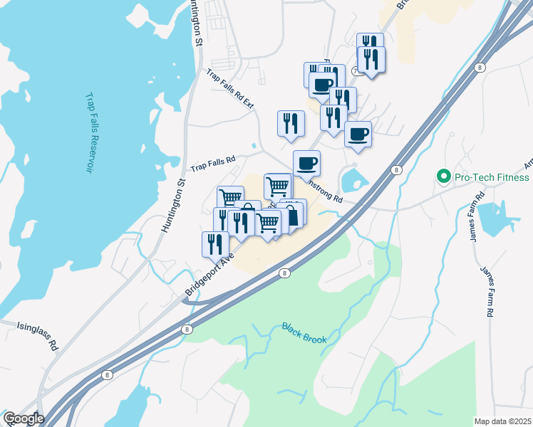 map of restaurants, bars, coffee shops, grocery stores, and more near 858-872 State Highway 714 in Shelton
