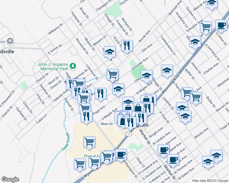 map of restaurants, bars, coffee shops, grocery stores, and more near 897 Market Street in Kingston