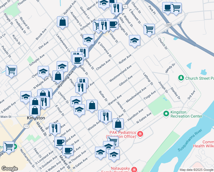 map of restaurants, bars, coffee shops, grocery stores, and more near 700 Northampton Street in Kingston