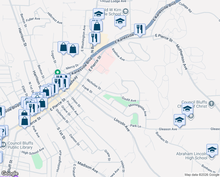 map of restaurants, bars, coffee shops, grocery stores, and more near 434 Forest Drive in Council Bluffs