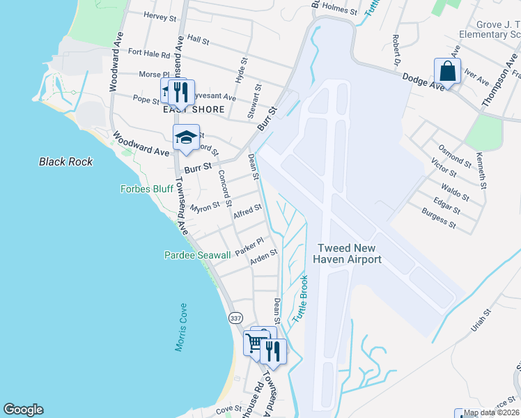 map of restaurants, bars, coffee shops, grocery stores, and more near 50 Nelson Street in New Haven