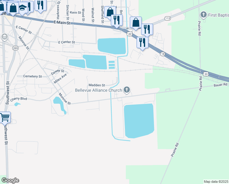 map of restaurants, bars, coffee shops, grocery stores, and more near 981 Monroe Street in Bellevue