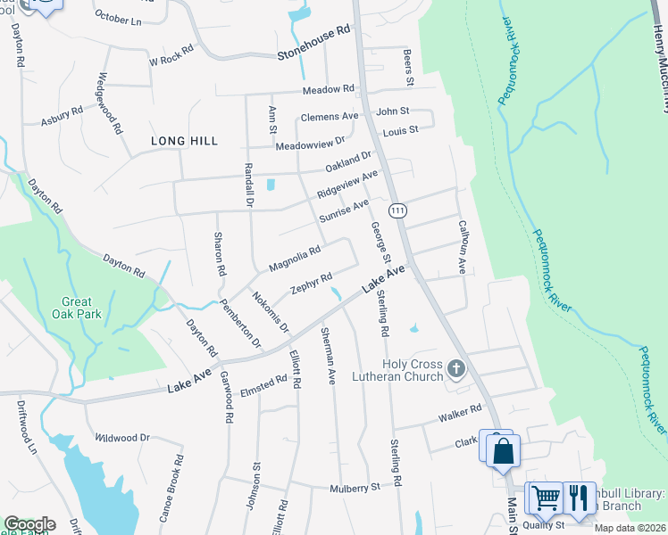 map of restaurants, bars, coffee shops, grocery stores, and more near 36 Zephyr Road in Trumbull