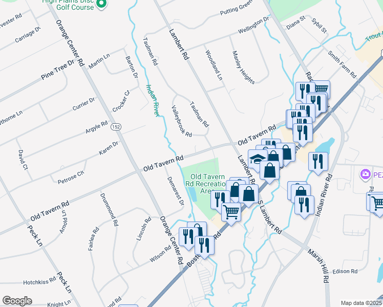 map of restaurants, bars, coffee shops, grocery stores, and more near 131 Old Tavern Road in Orange