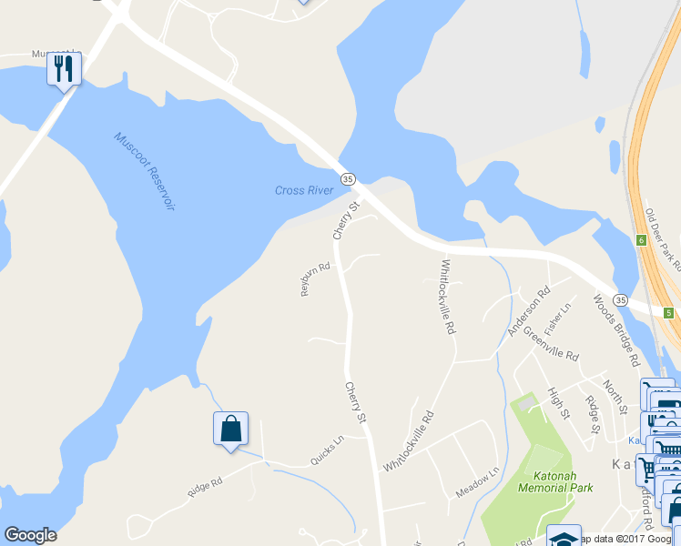 map of restaurants, bars, coffee shops, grocery stores, and more near 33 Cherry Street in Katonah