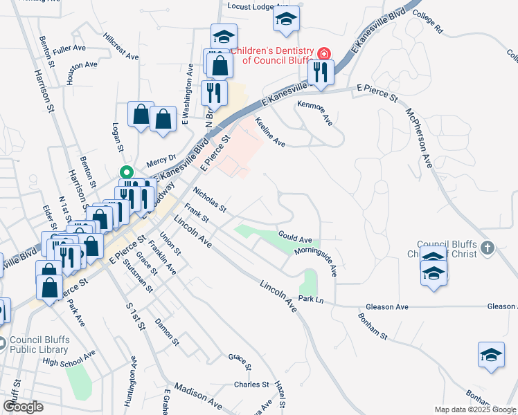 map of restaurants, bars, coffee shops, grocery stores, and more near 434 Forest Drive in Council Bluffs