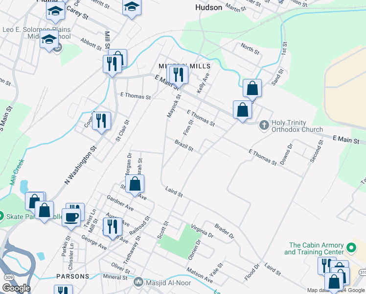 map of restaurants, bars, coffee shops, grocery stores, and more near 35-99 Pine Ridge Drive in Wilkes-Barre