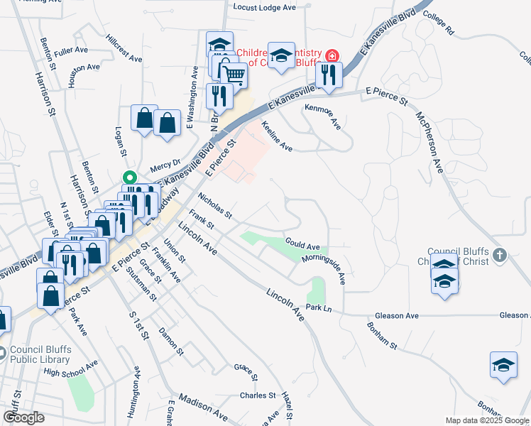 map of restaurants, bars, coffee shops, grocery stores, and more near 434 Forest Drive in Council Bluffs