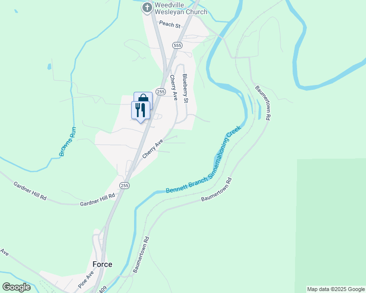 map of restaurants, bars, coffee shops, grocery stores, and more near 120 Cherry Avenue in Weedville