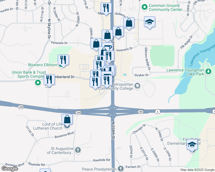map of restaurants, bars, coffee shops, grocery stores, and more near 815 North 204th Avenue in Omaha