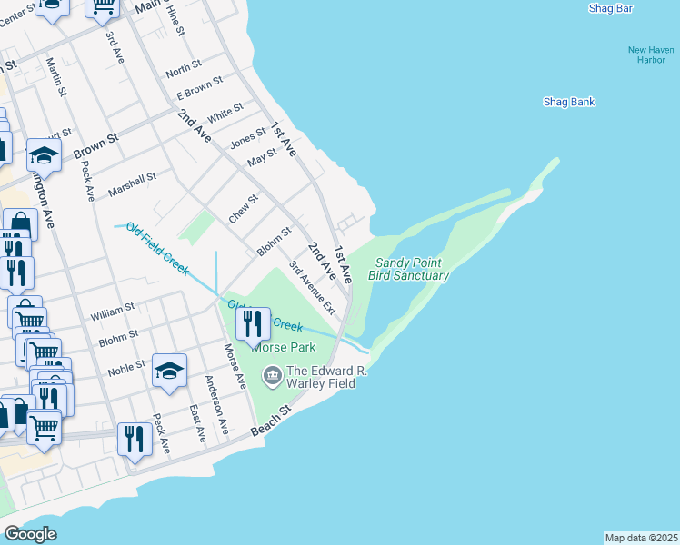 map of restaurants, bars, coffee shops, grocery stores, and more near 33 3rd Avenue Extension in West Haven