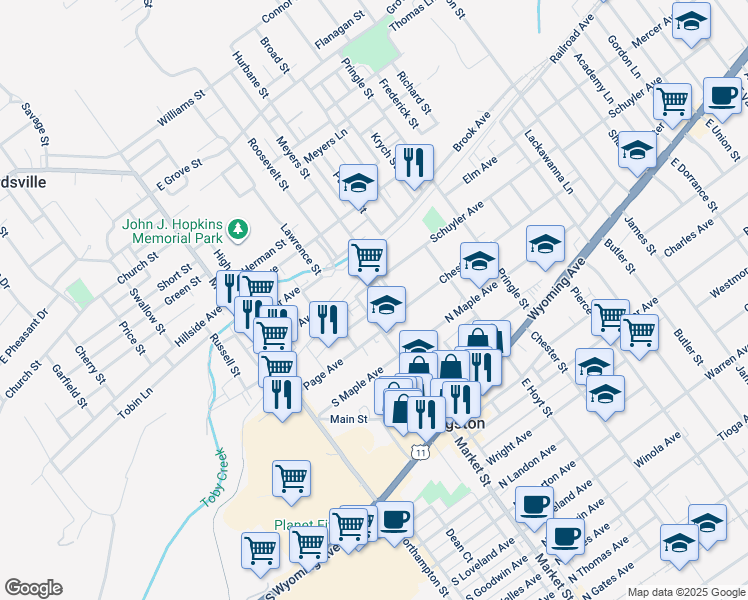 map of restaurants, bars, coffee shops, grocery stores, and more near 897 Market Street in Kingston