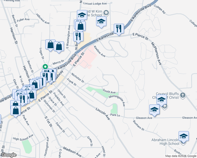 map of restaurants, bars, coffee shops, grocery stores, and more near 434 Forest Drive in Council Bluffs