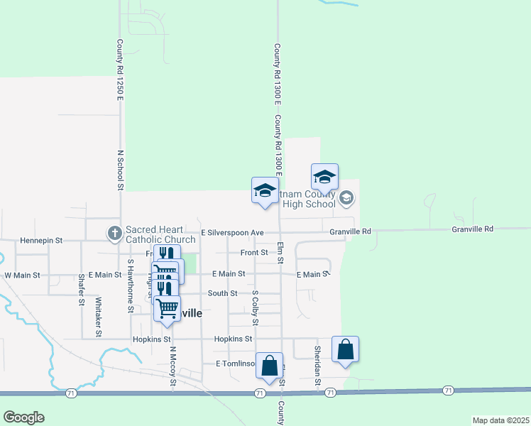 map of restaurants, bars, coffee shops, grocery stores, and more near 402 East Silverspoon Avenue in Granville