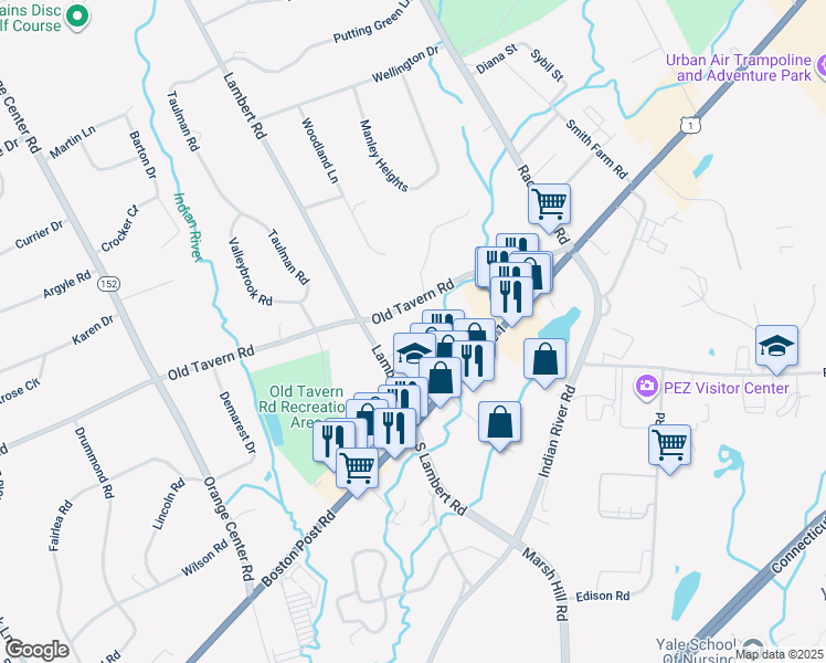 map of restaurants, bars, coffee shops, grocery stores, and more near 80 Silver Manor Drive in Orange