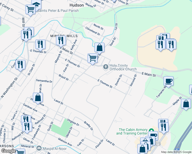 map of restaurants, bars, coffee shops, grocery stores, and more near in Wilkes-Barre