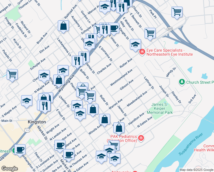 map of restaurants, bars, coffee shops, grocery stores, and more near 528 Westmoreland Avenue in Kingston
