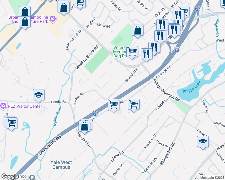 map of restaurants, bars, coffee shops, grocery stores, and more near 60 Ranchwood Drive in West Haven