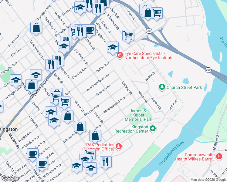 map of restaurants, bars, coffee shops, grocery stores, and more near 623 Gibson Avenue in Kingston