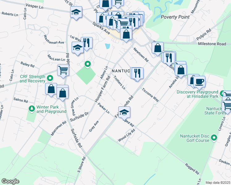 map of restaurants, bars, coffee shops, grocery stores, and more near 6 Hull Lane in Nantucket
