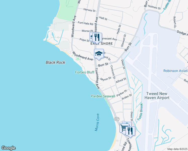 map of restaurants, bars, coffee shops, grocery stores, and more near 364 Townsend Avenue in New Haven