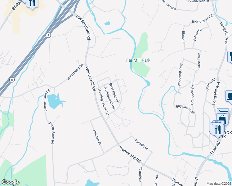 map of restaurants, bars, coffee shops, grocery stores, and more near 109 Fiddler Green Road in Stratford