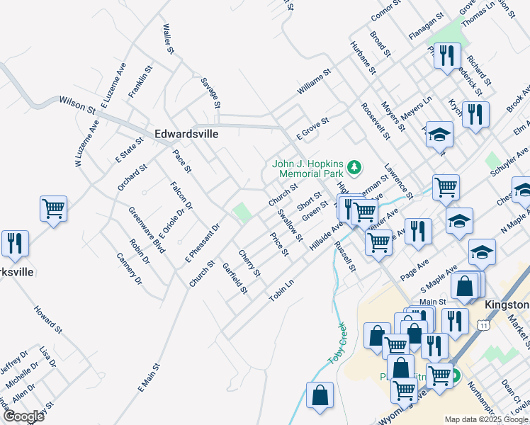 map of restaurants, bars, coffee shops, grocery stores, and more near 130 Church Street in Edwardsville