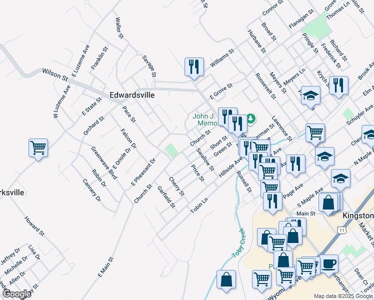 map of restaurants, bars, coffee shops, grocery stores, and more near 130 Church Street in Edwardsville