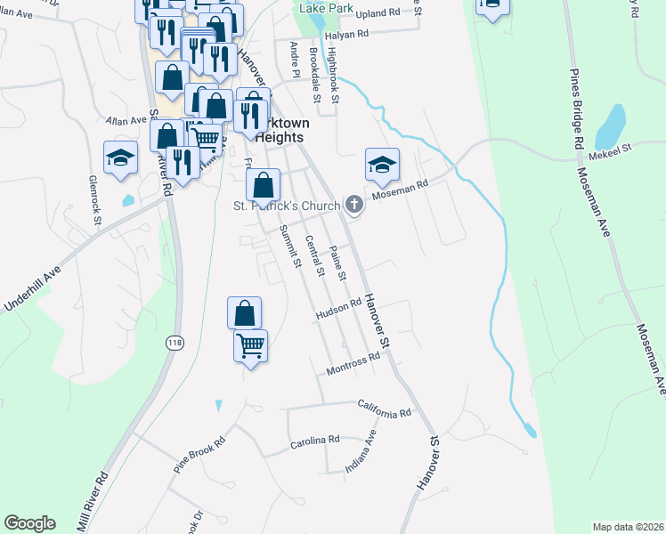 map of restaurants, bars, coffee shops, grocery stores, and more near 169 Virginia Road in Yorktown Heights