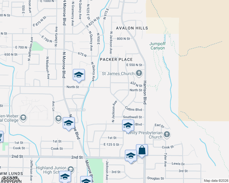 map of restaurants, bars, coffee shops, grocery stores, and more near 368 North Jackson Avenue in Ogden