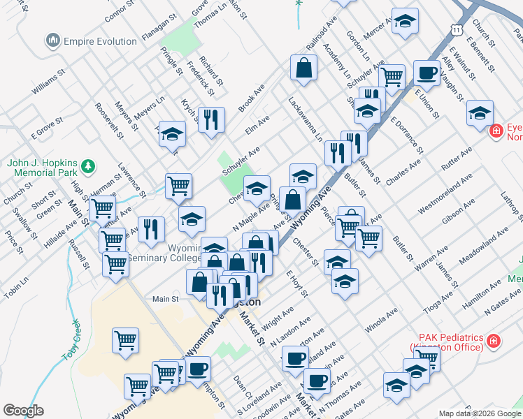map of restaurants, bars, coffee shops, grocery stores, and more near 78 Pringle St in Kingston