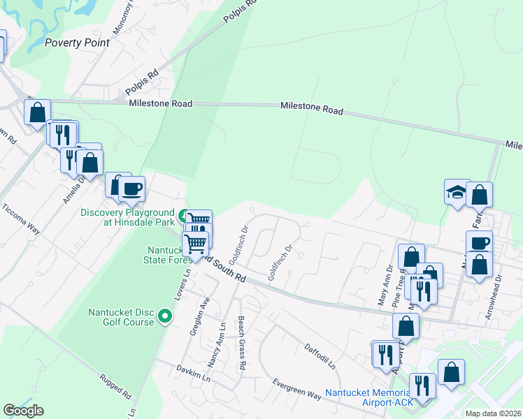 map of restaurants, bars, coffee shops, grocery stores, and more near 3 Dovekie Court in Nantucket
