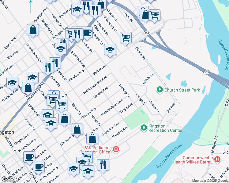 map of restaurants, bars, coffee shops, grocery stores, and more near 640 Warren Avenue in Kingston