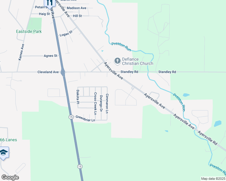 map of restaurants, bars, coffee shops, grocery stores, and more near 1650 Fairlawn Street in Defiance