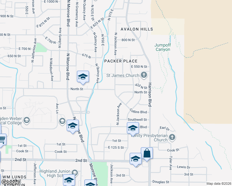 map of restaurants, bars, coffee shops, grocery stores, and more near 368 North Jackson Avenue in Ogden