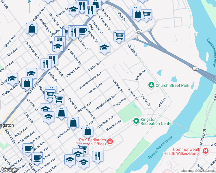 map of restaurants, bars, coffee shops, grocery stores, and more near 640 Warren Avenue in Kingston