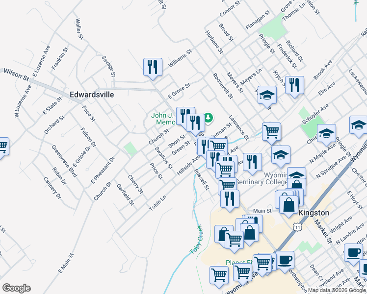 map of restaurants, bars, coffee shops, grocery stores, and more near 47 Short Street in Edwardsville