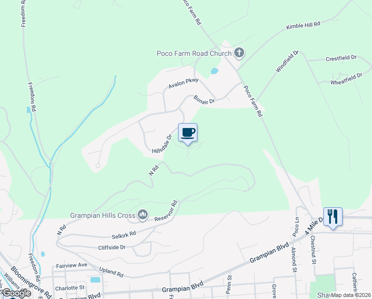 map of restaurants, bars, coffee shops, grocery stores, and more near Wynwood Lane in Williamsport