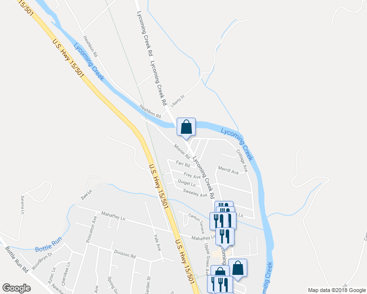 map of restaurants, bars, coffee shops, grocery stores, and more near 2305 Lycoming Creek Road in Williamsport
