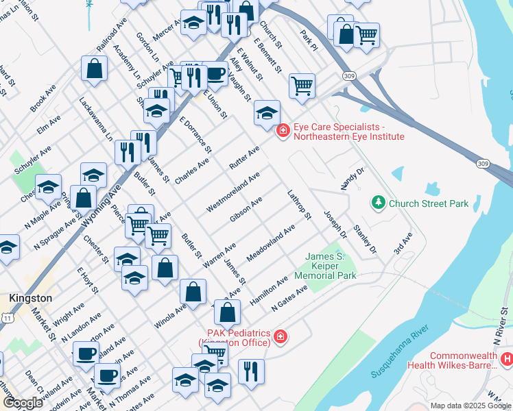 map of restaurants, bars, coffee shops, grocery stores, and more near 623 Gibson Avenue in Kingston