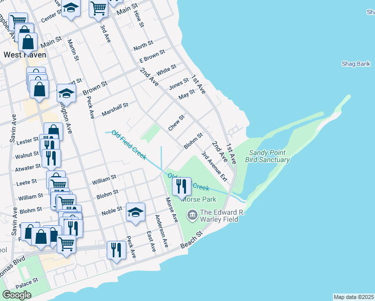 map of restaurants, bars, coffee shops, grocery stores, and more near 53 Blohm Street in West Haven
