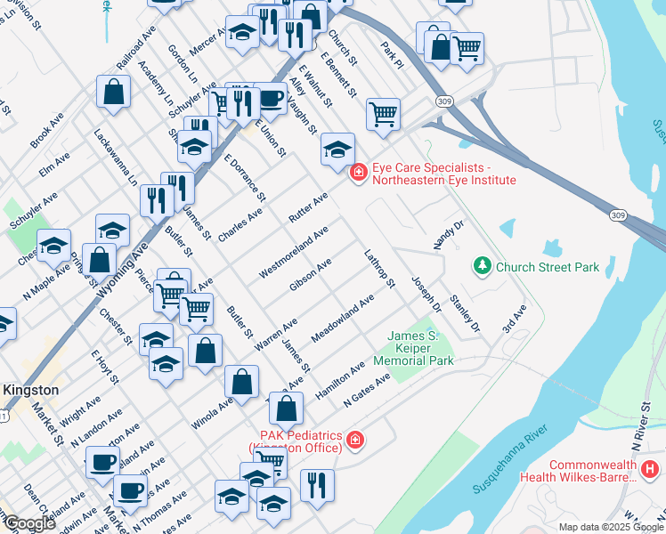 map of restaurants, bars, coffee shops, grocery stores, and more near 623 Gibson Avenue in Kingston