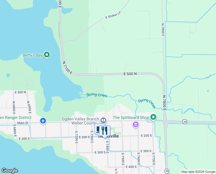 map of restaurants, bars, coffee shops, grocery stores, and more near 7400 East 500 North in Huntsville