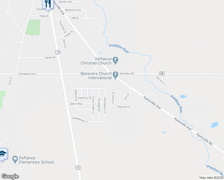 map of restaurants, bars, coffee shops, grocery stores, and more near 1650 Fairlawn Street in Defiance