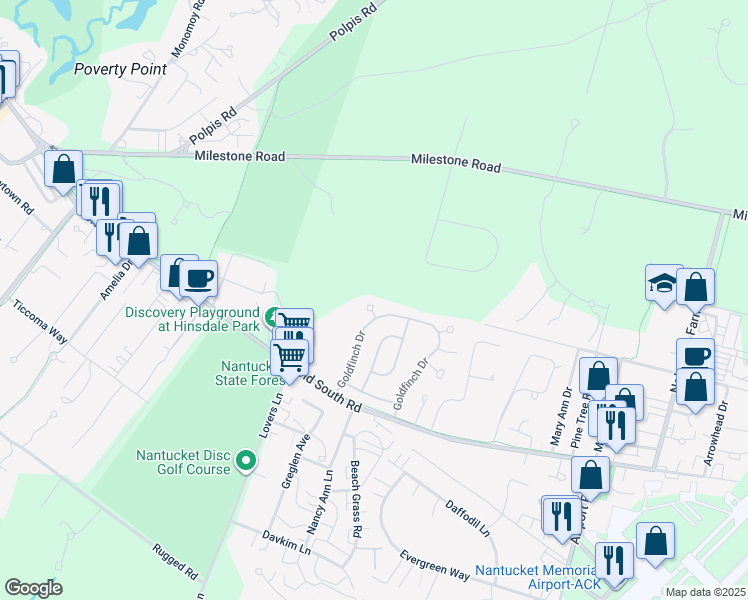 map of restaurants, bars, coffee shops, grocery stores, and more near 3 Dovekie Court in Nantucket