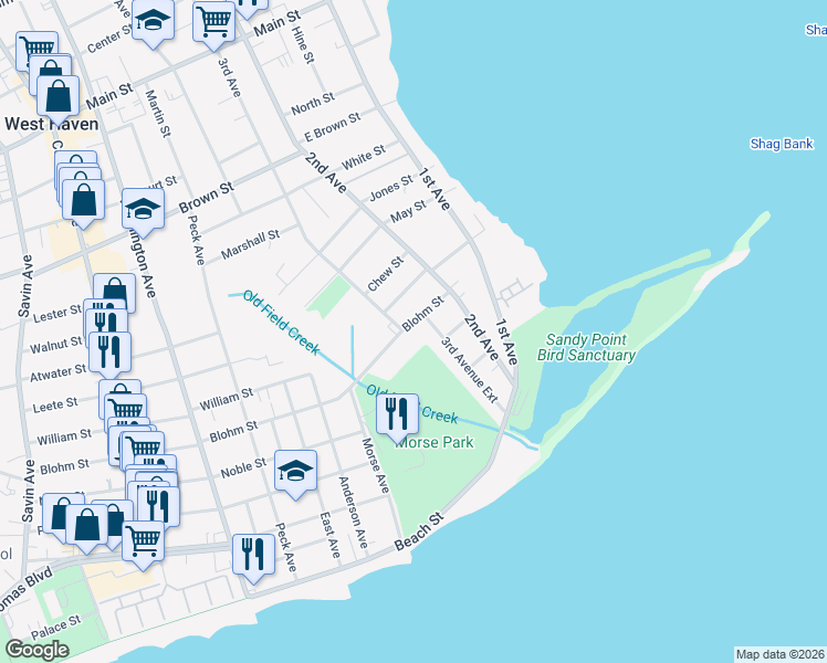 map of restaurants, bars, coffee shops, grocery stores, and more near 53 Blohm Street in West Haven