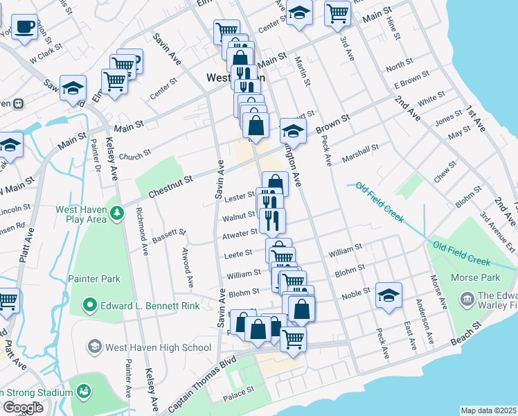 map of restaurants, bars, coffee shops, grocery stores, and more near 294 Campbell Avenue in West Haven