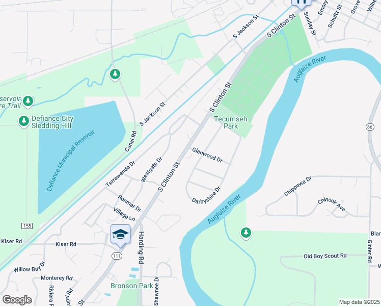 map of restaurants, bars, coffee shops, grocery stores, and more near 1557 South Clinton Street in Defiance