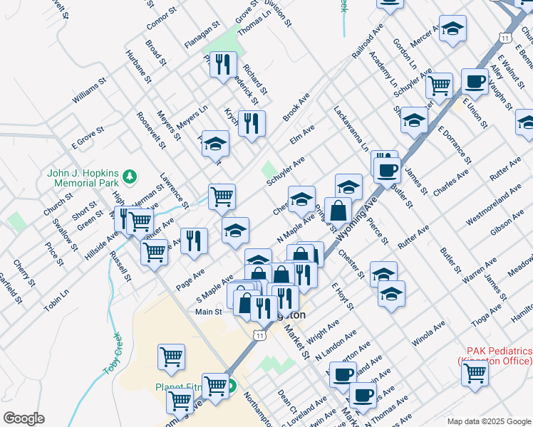 map of restaurants, bars, coffee shops, grocery stores, and more near 263 Schuyler Avenue in Kingston