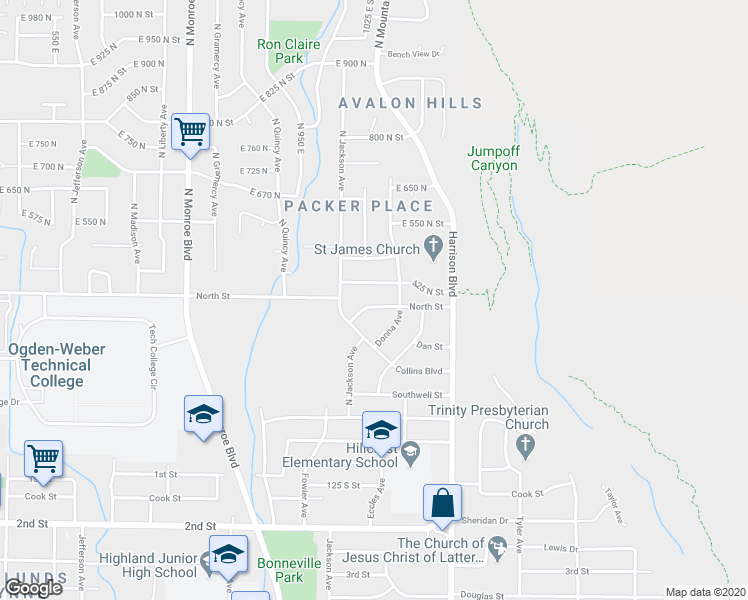 map of restaurants, bars, coffee shops, grocery stores, and more near 1048 North Street in Ogden